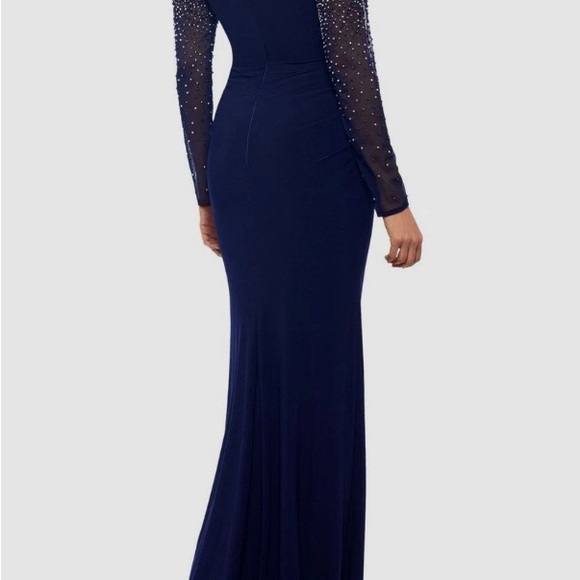 Betsy & Adam Women's Blue Rhinestone Ruched Twist-Front Gown Dress - Picture 2 of 4